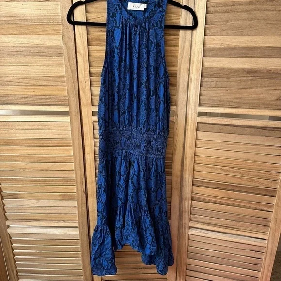 A.L.C Blue Riviera Snakeskin Printed Silk Dress